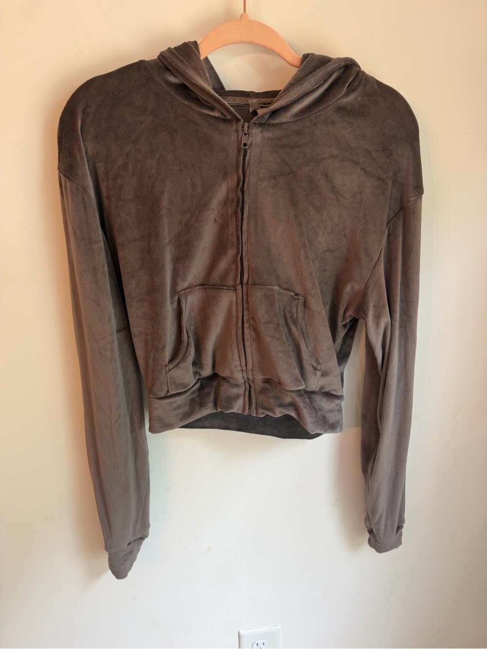 SKIMS velour Zip Hoodie in taupey brown color size S